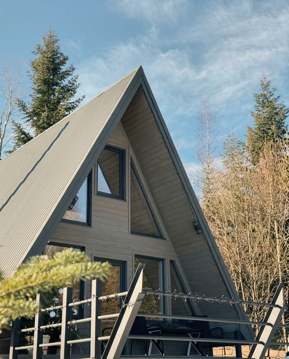 ФОТО · A-frame 1 у сутінках, світло у вікні